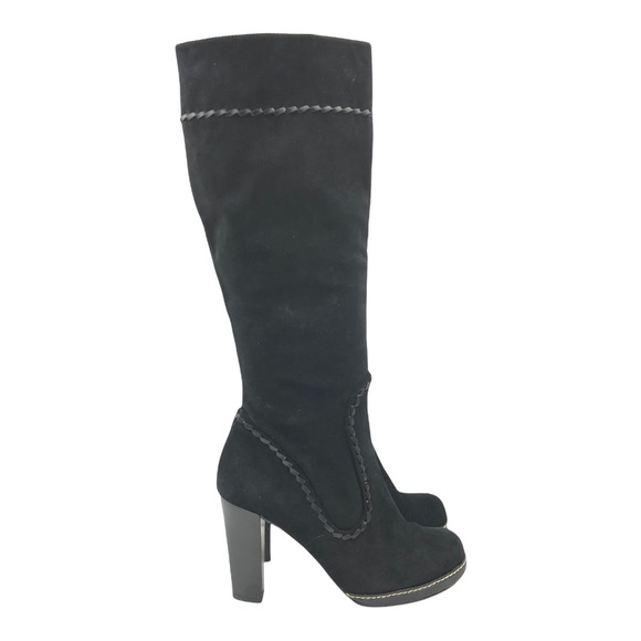 Dani Black Suede Black Leather Western Knee High Boot Weave Detailing Size 8 - Picture 3 of 9